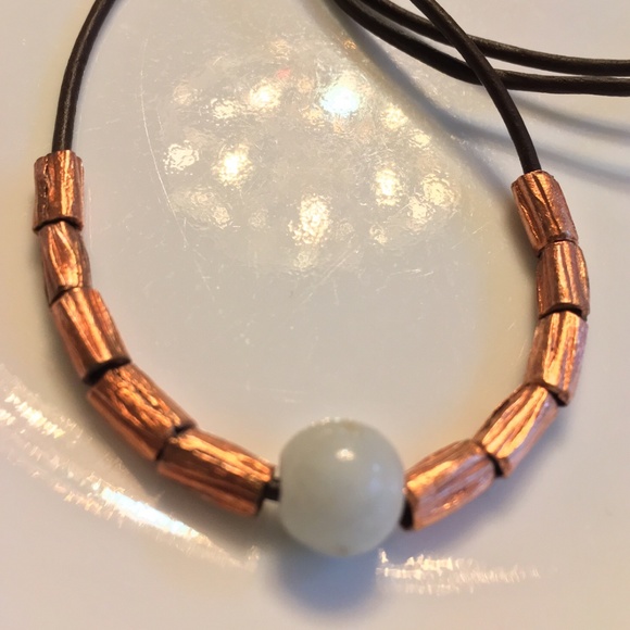 Hand Crafted Jewelry - ARTISAN Brown Leather Amazonite with Copper Beads 24” Necklace